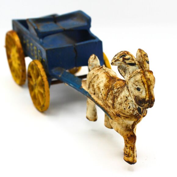 Vintage Cast Iron Toy Goat Express Wagon Cart Yellow Spoked Wheels Hubley Repro - Picture 3 of 7